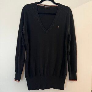 Amy Winehouse x Fred Perry 🔥 RARE 🔥 v neck sweater black pink US 10 UK 14